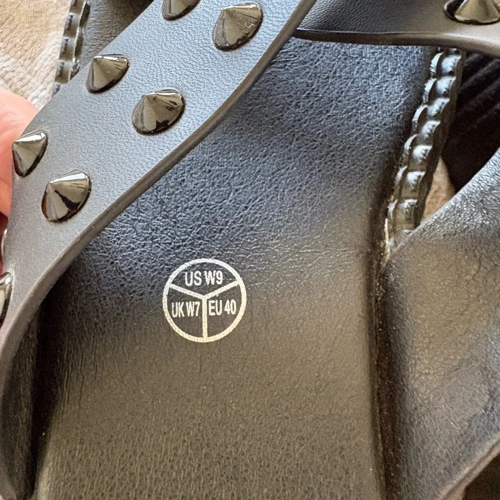 T.U.K Black Cross Strap Studded Sandal - Picture 3 of 5